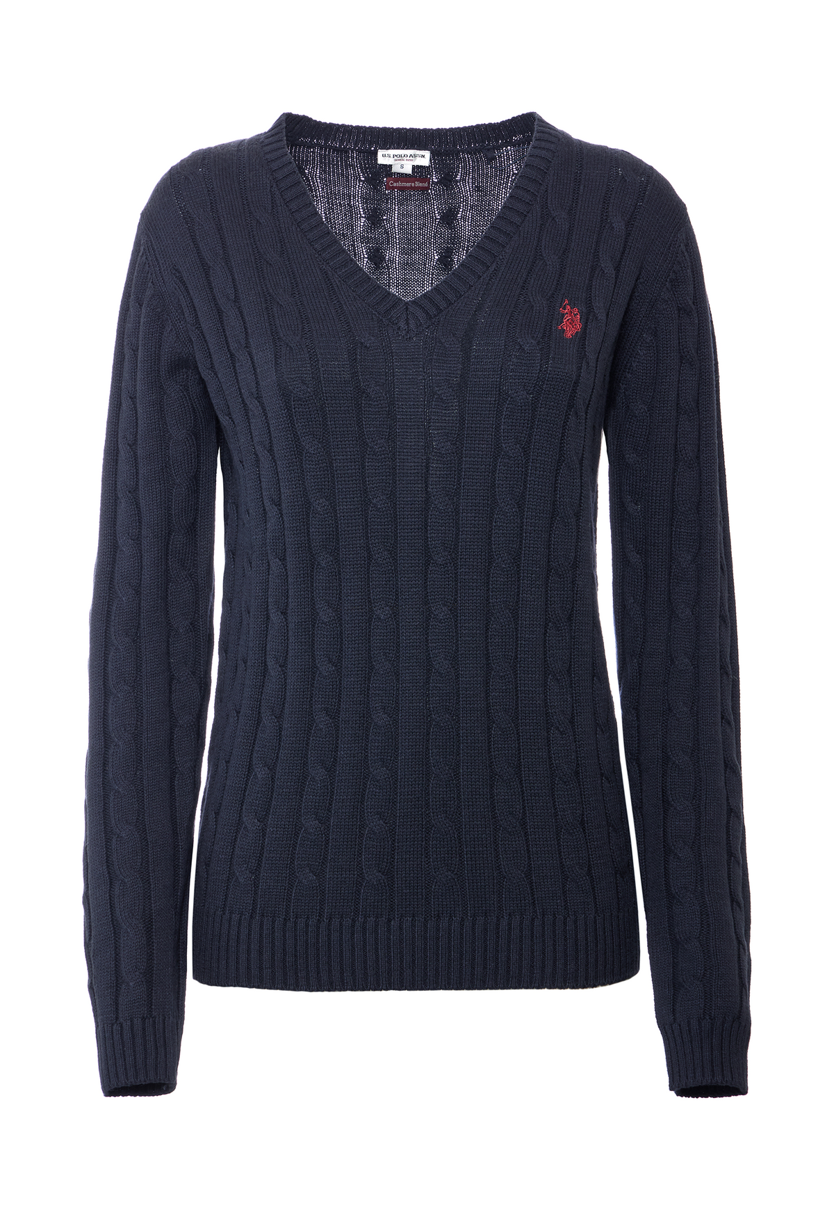 Maglia scollo a V in cotone e cashmere con lavorazione a trecce