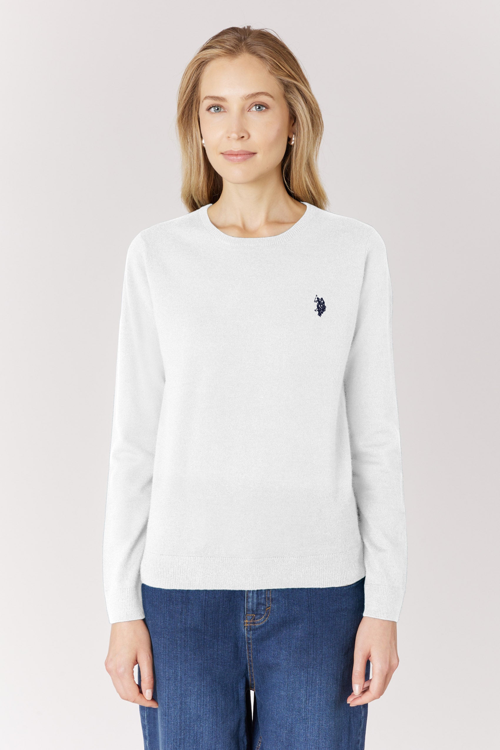 Maglia girocollo da donna in misto lana con logo