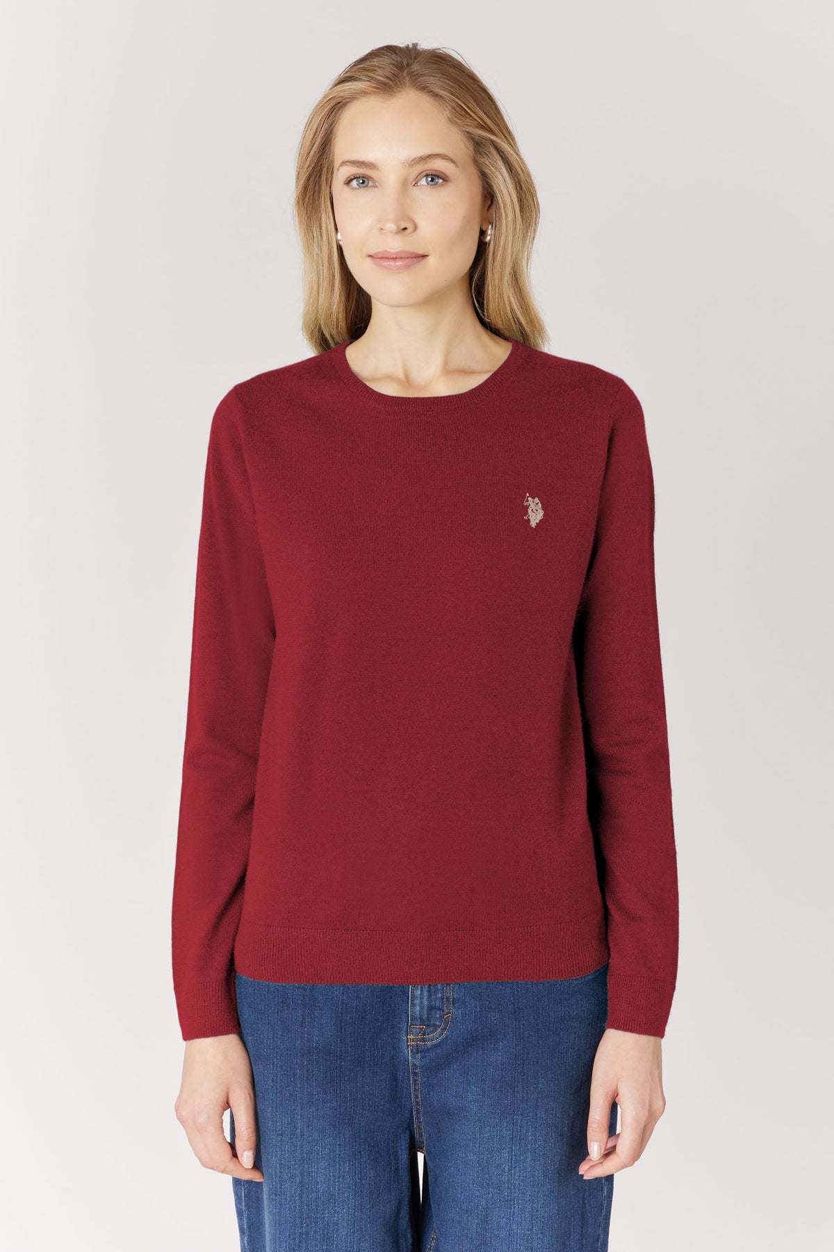 Maglia girocollo da donna in misto lana con logo