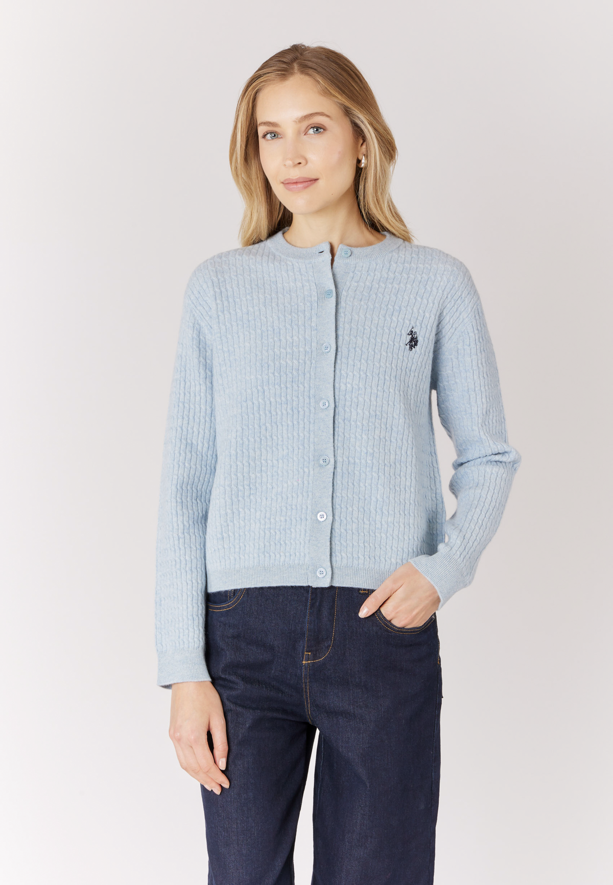 Cardigan in lana merino con lavorazione a trecce