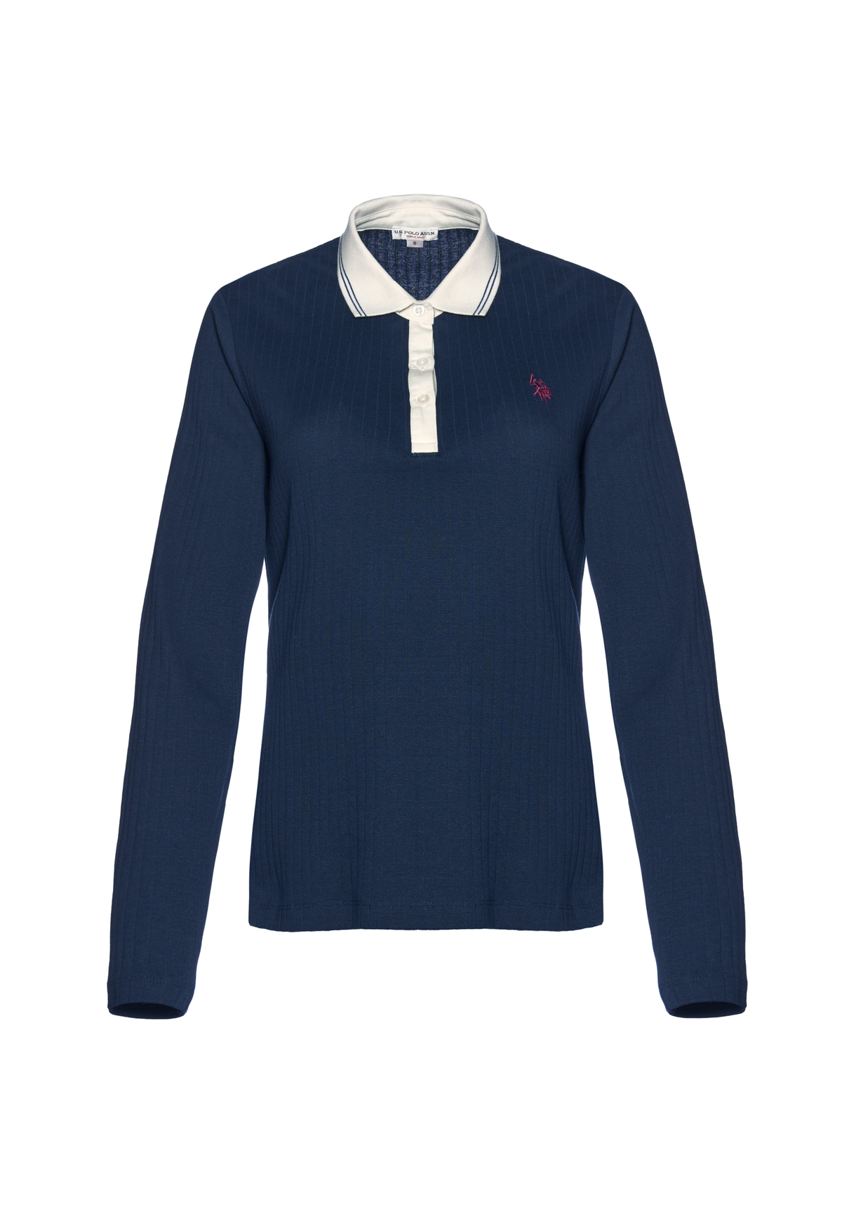 Polo shirt a maniche lunghe in cotone a costine con colletto a contrasto