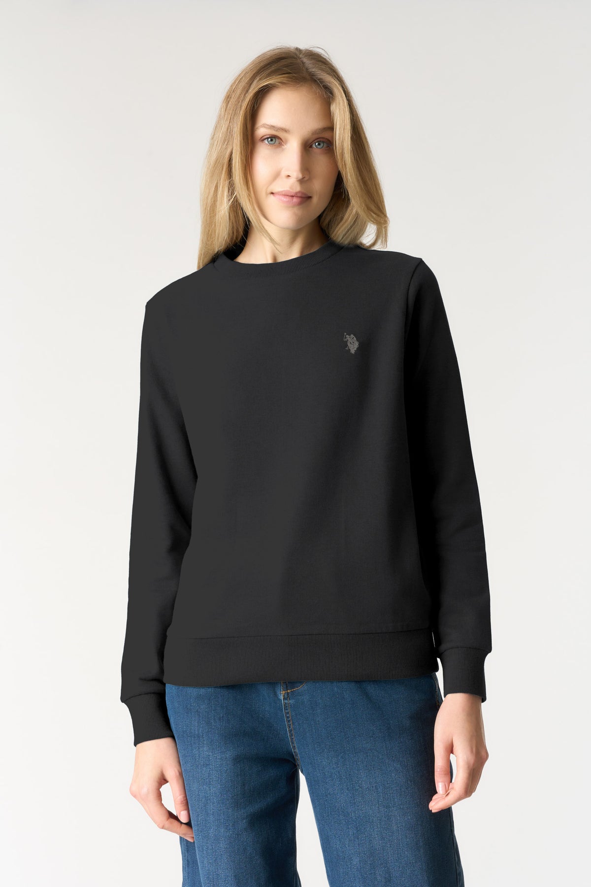 Felpa donna girocollo in cotone misto con logo Double Horsemen
