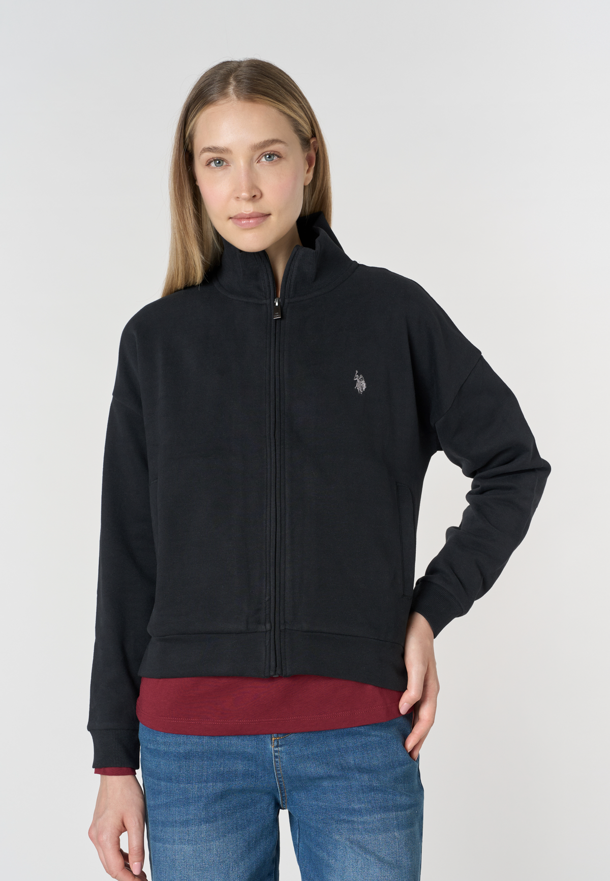 Felpa full zip da donna con collo alto