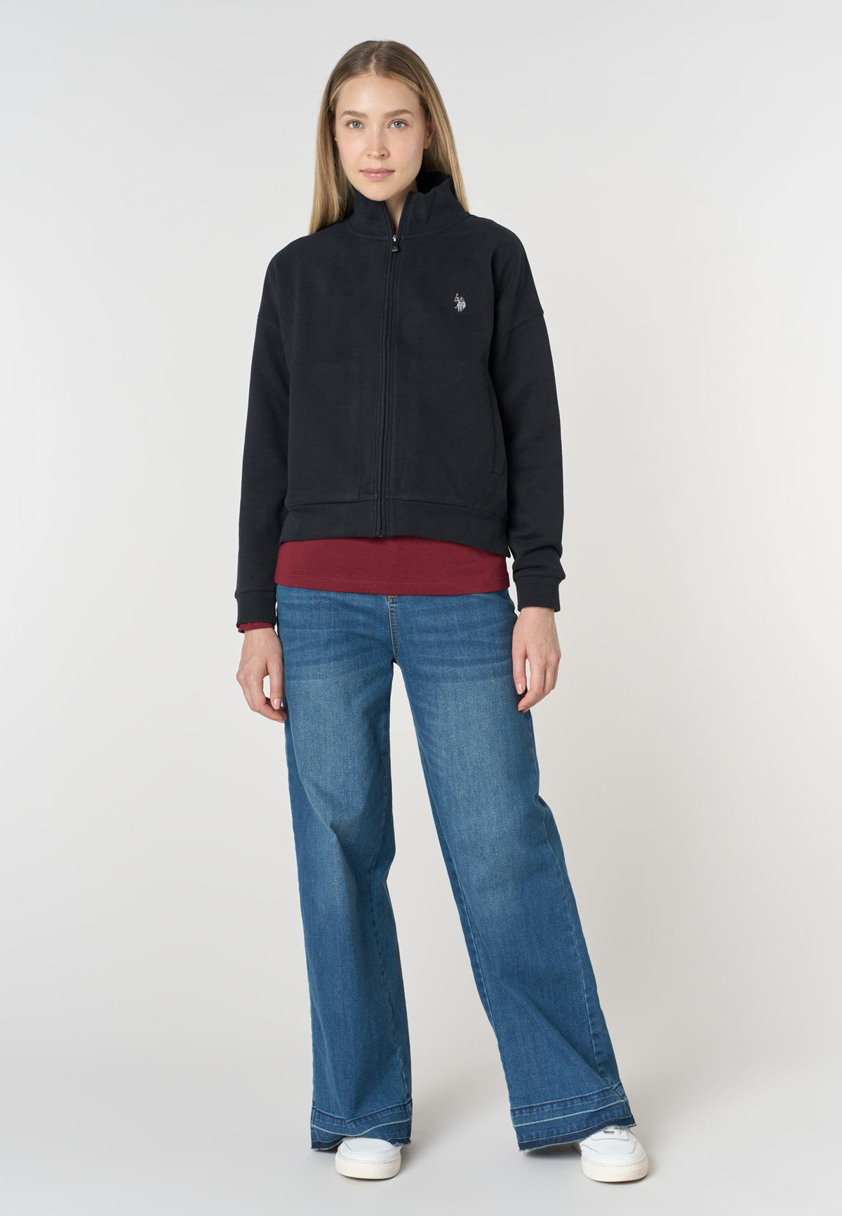 Felpa full zip da donna con collo alto
