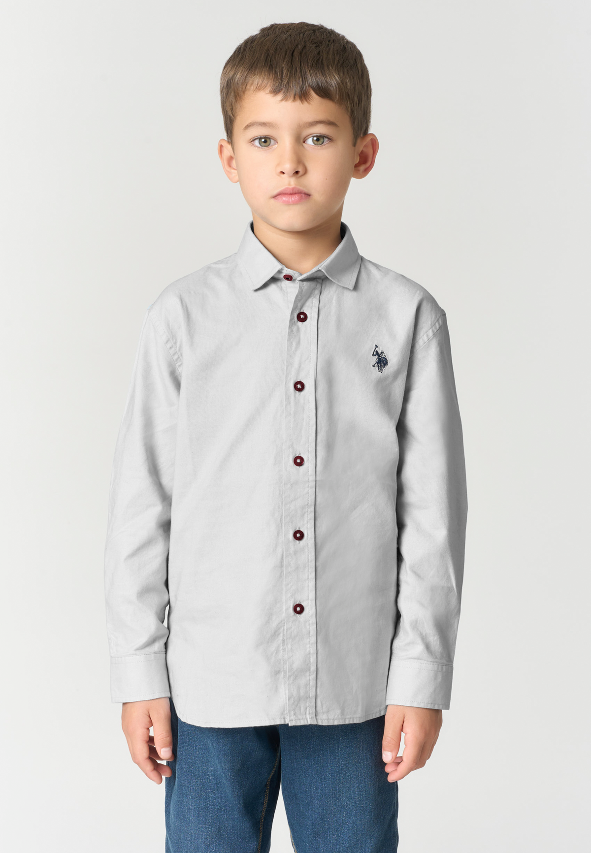Camicia da bambino in cotone oxford con logo Double Horsemen