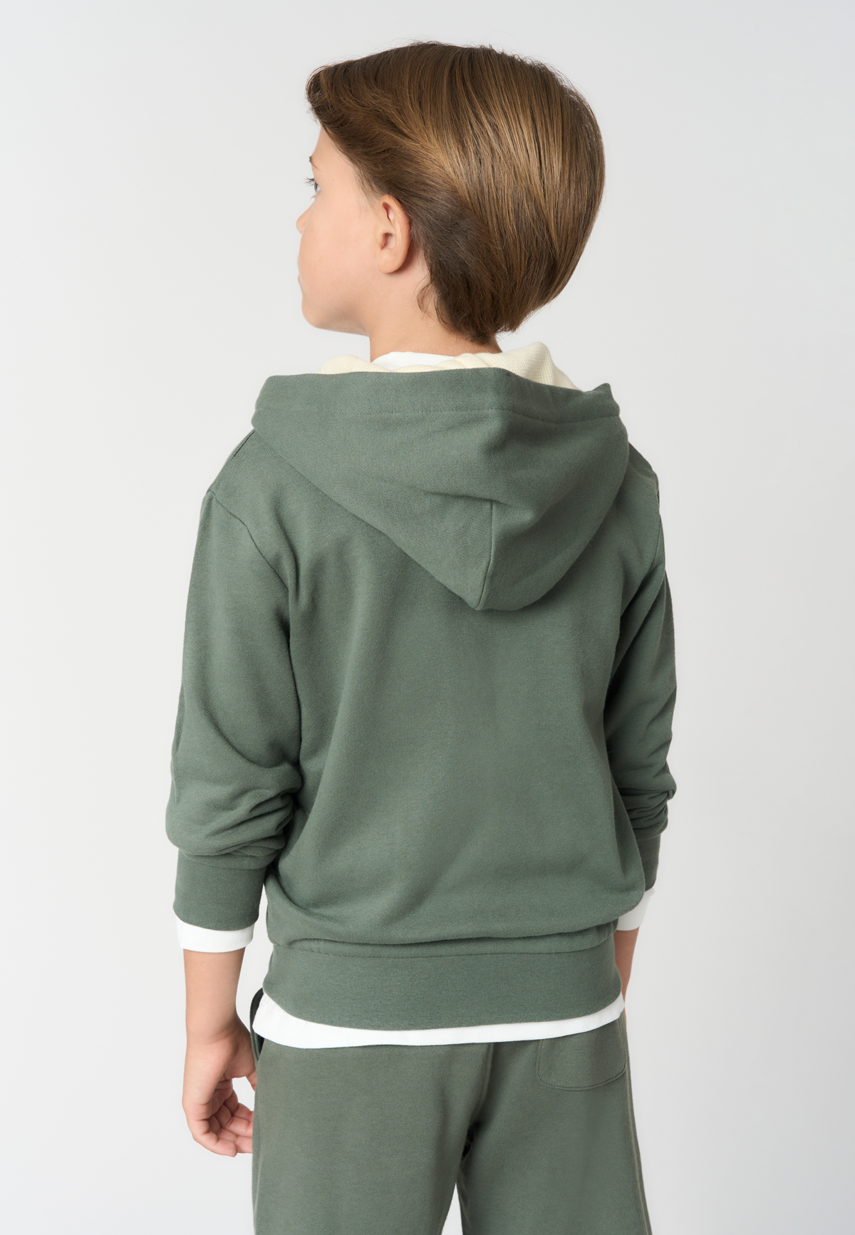 Felpa con cappuccio e zip in misto cotone spazzolato