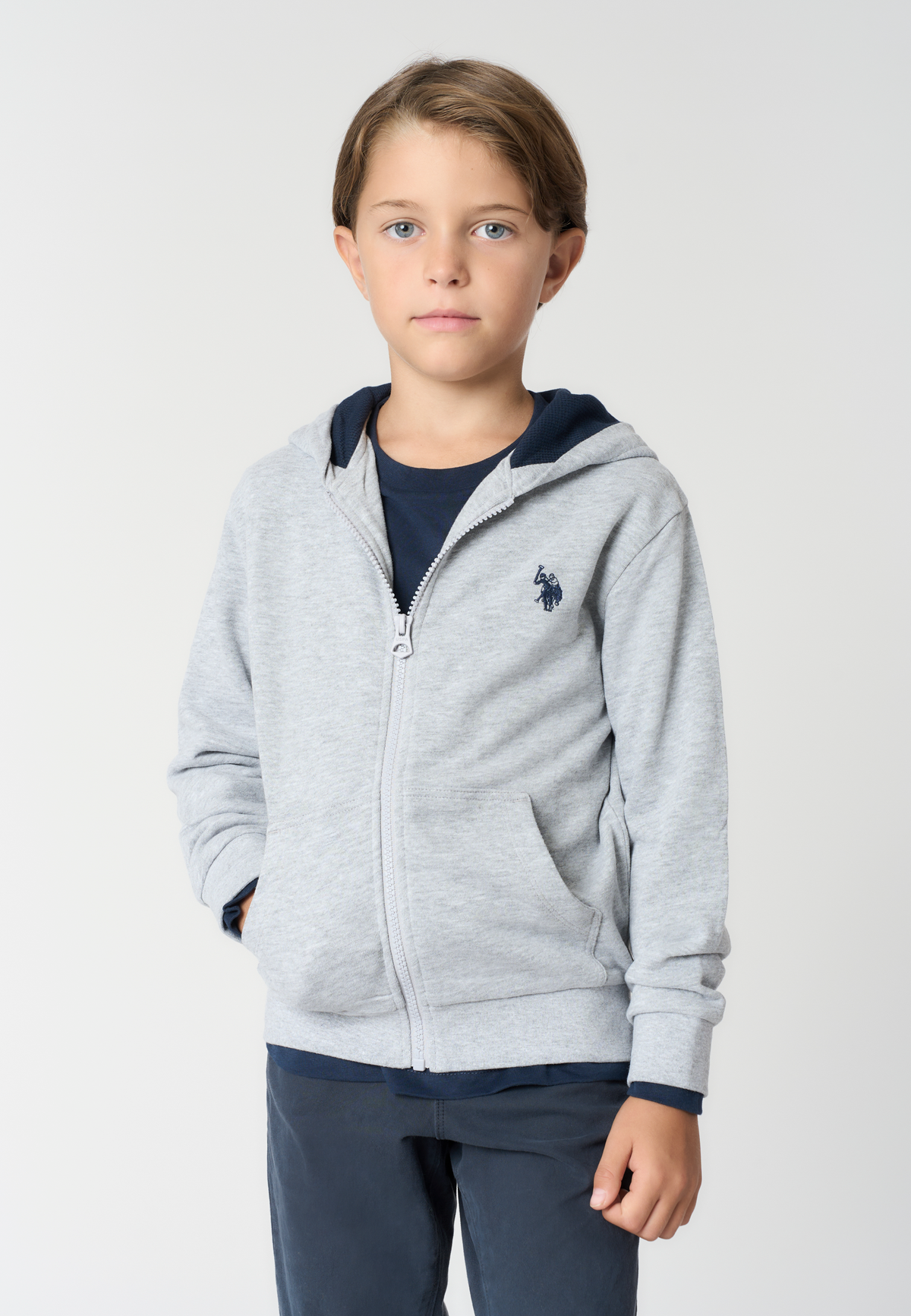 Felpa con cappuccio e zip in misto cotone spazzolato