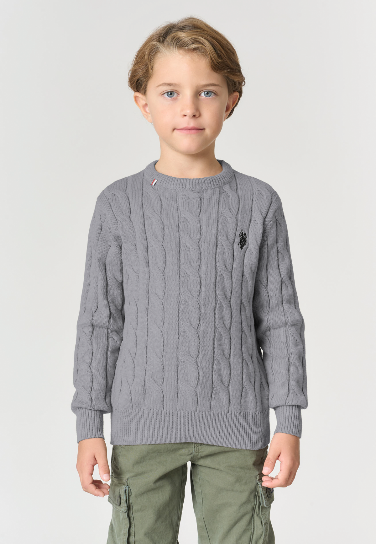 Maglione girocollo a trecce in cotone
