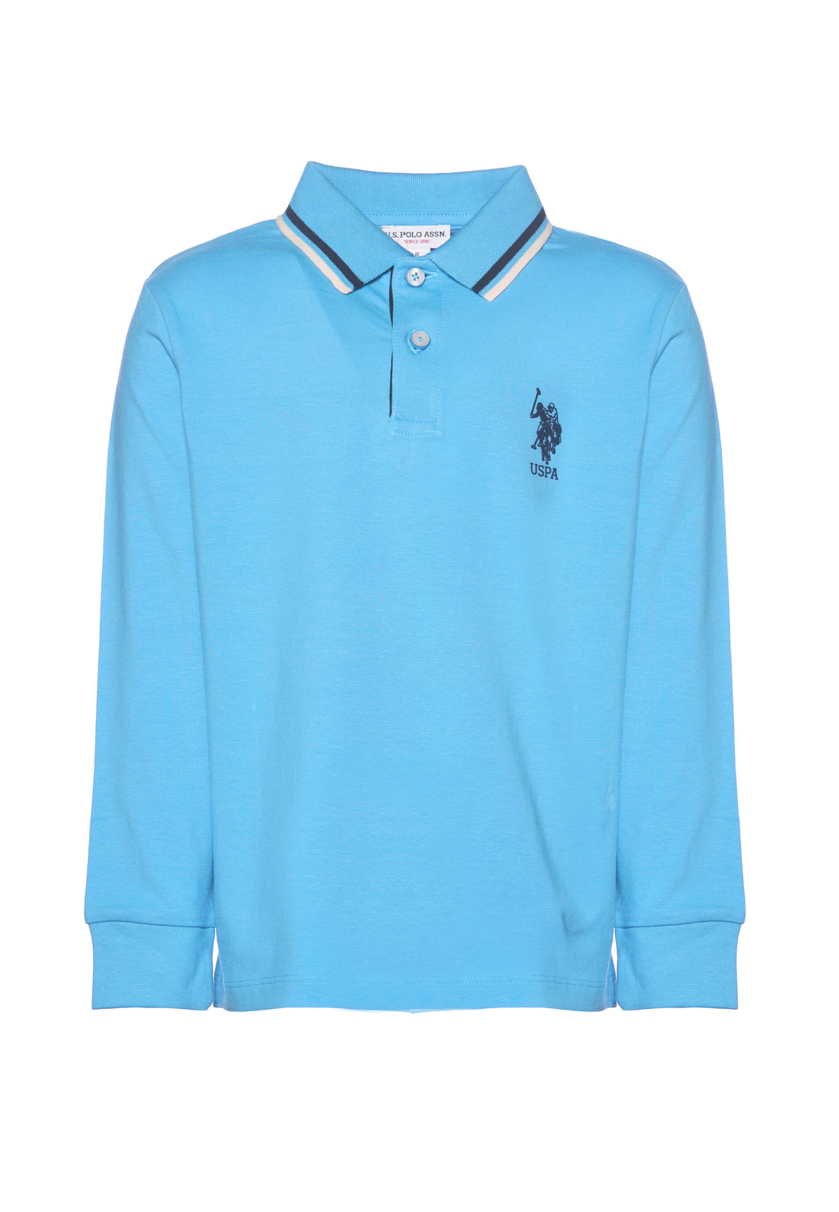 Polo shirt bambino a maniche lunghe in cotone con profili a contrasto