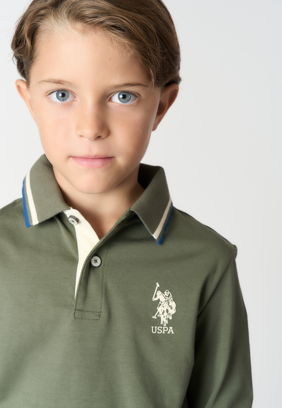 Polo shirt bambino a maniche lunghe in cotone con profili a contrasto