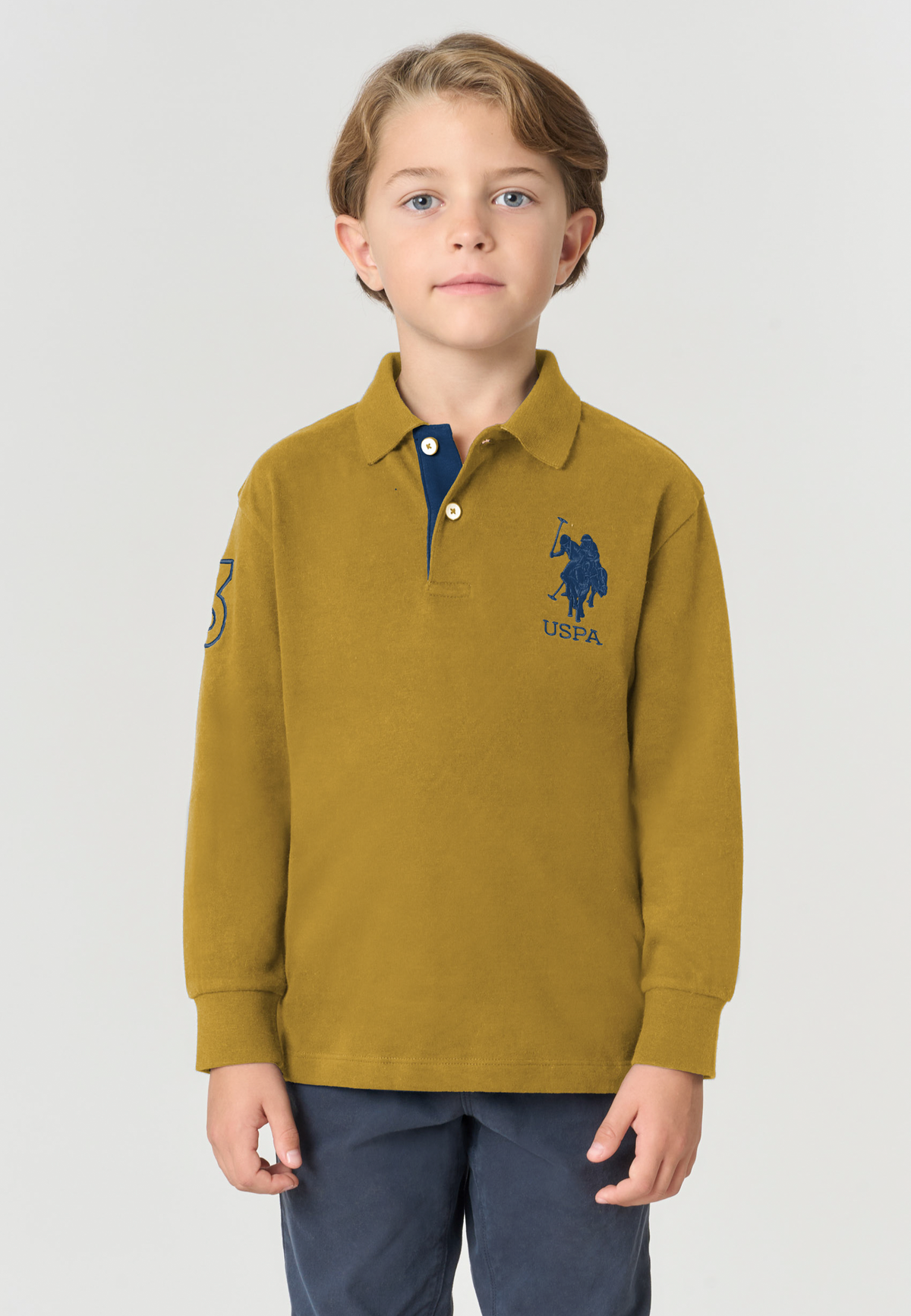 Polo shirt da bambino in cotone con maxi logo e sottocolletto colorato