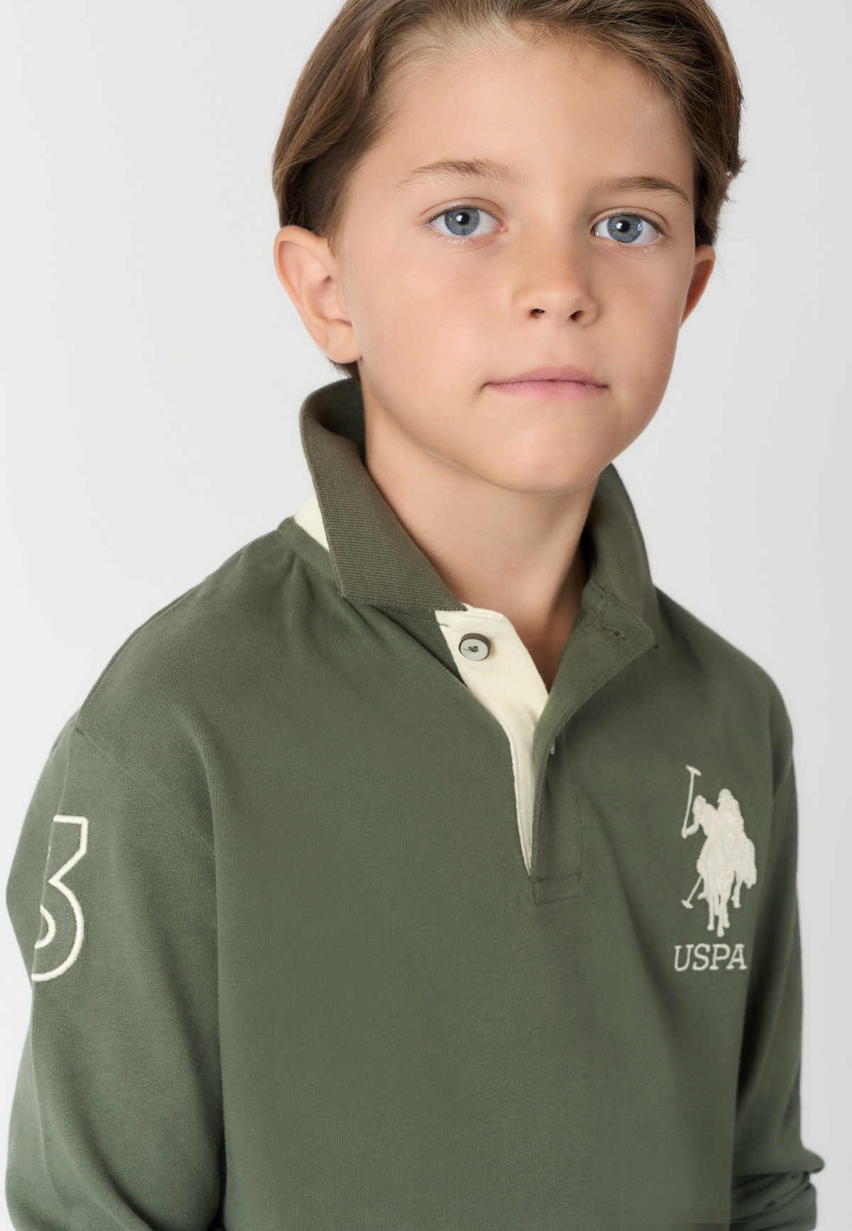 Polo shirt da bambino in cotone con maxi logo e sottocolletto colorato