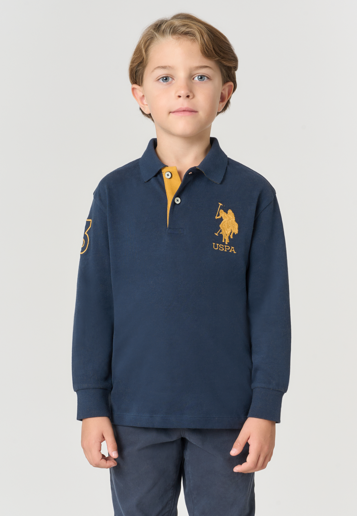 Polo shirt da bambino in cotone con maxi logo e sottocolletto colorato