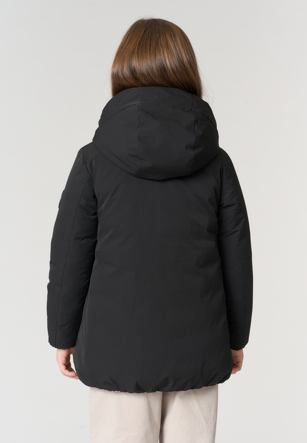 Giacca lunga reversibile da bambina con cappuccio e full zip
