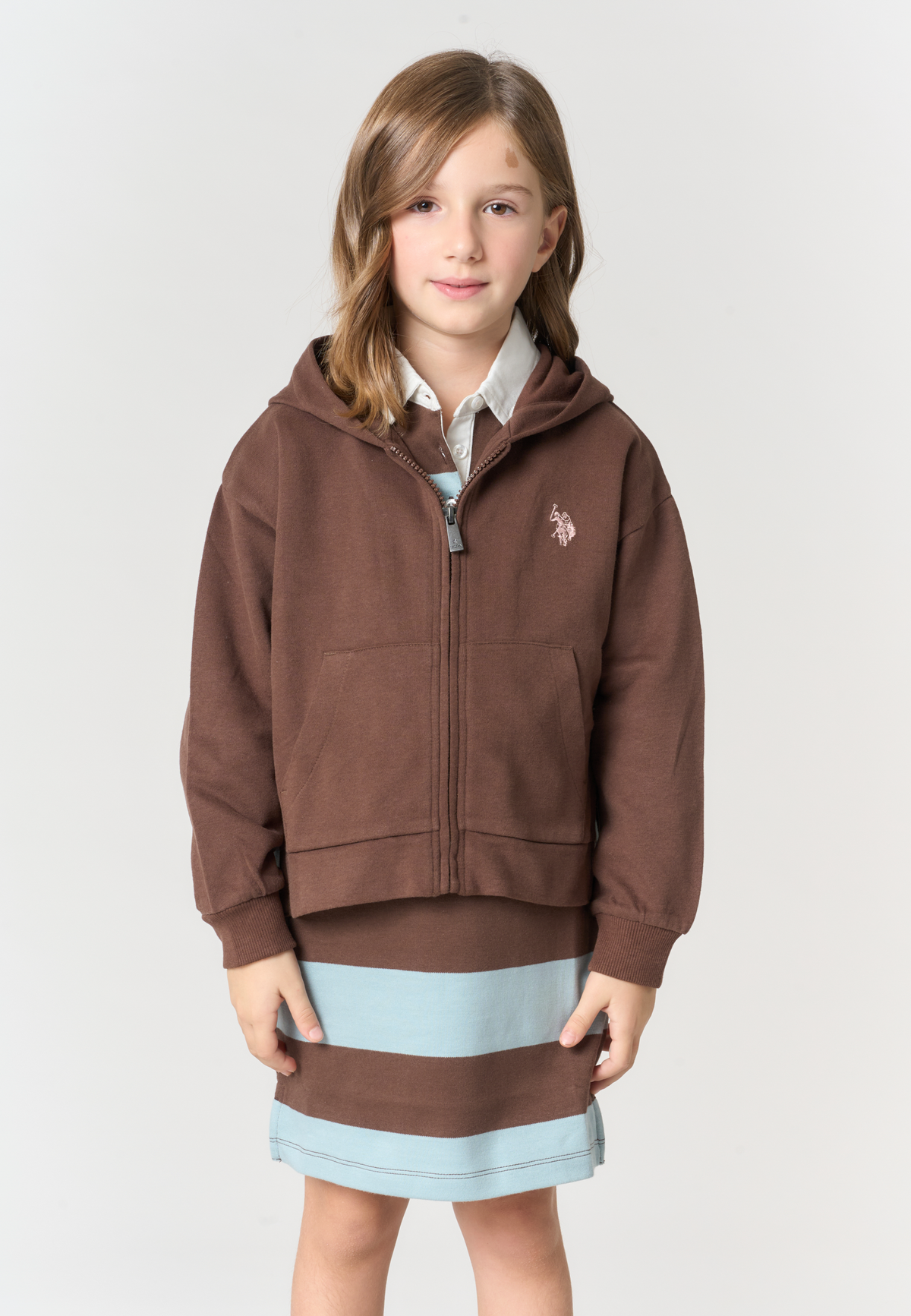 Felpa con cappuccio e zip in tessuto spazzolato