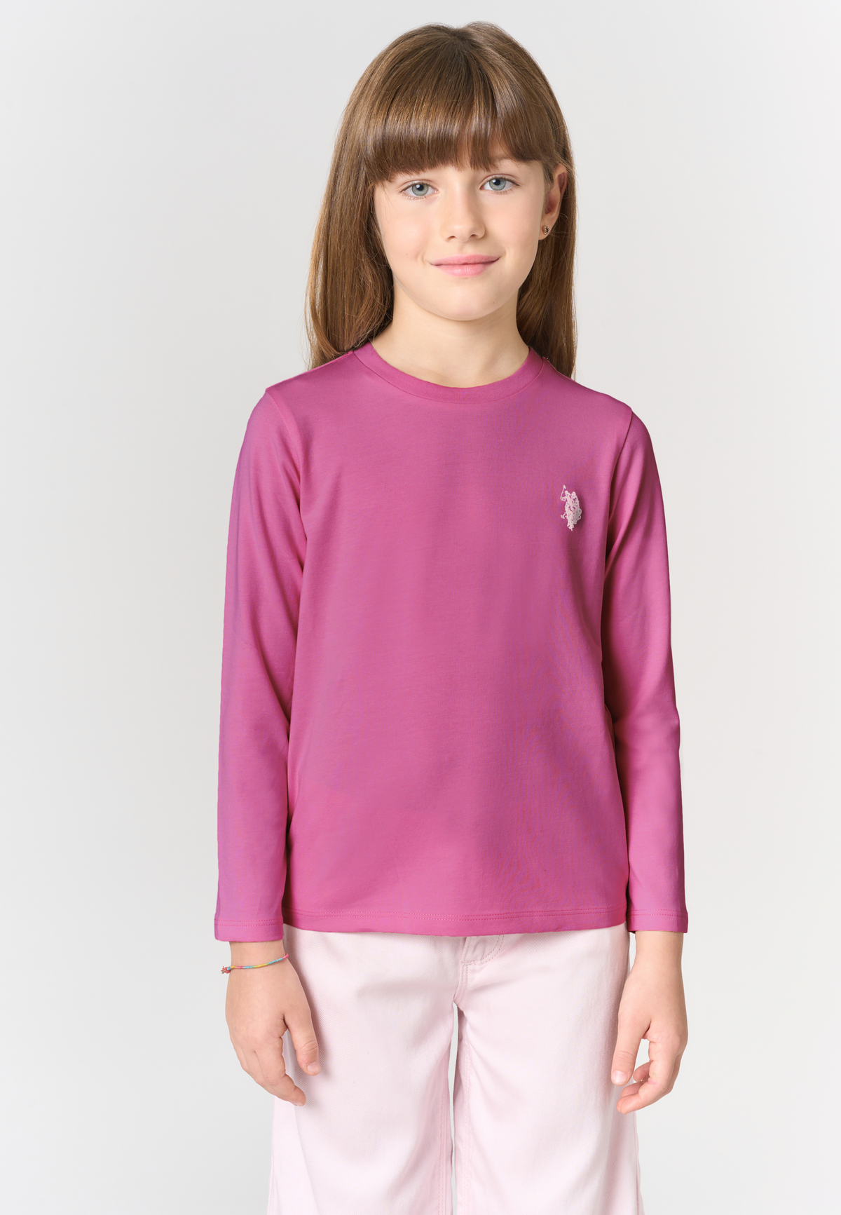 T-shirt a maniche lunghe da bambina in cotone elasticizzato
