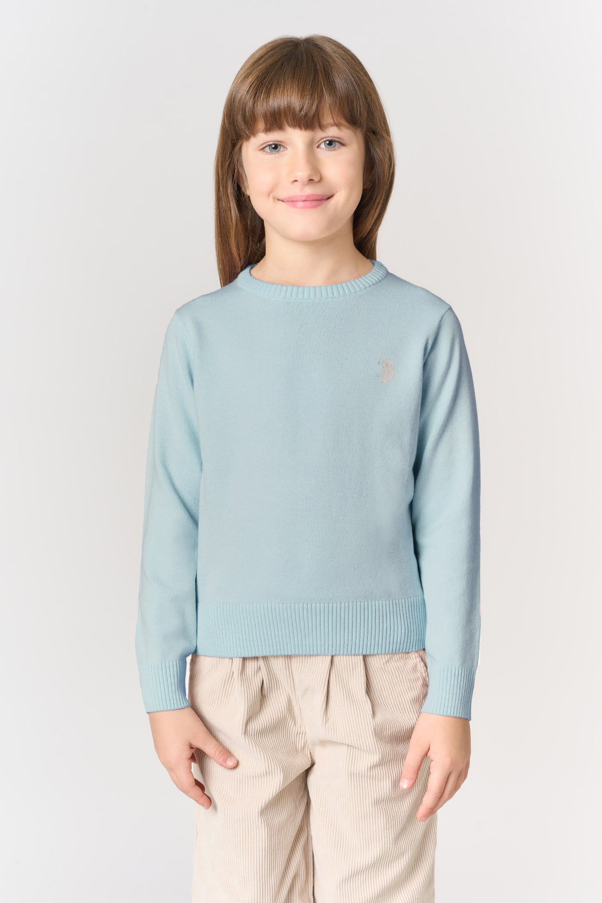 Maglia girocollo in misto cotone con logo ricamato