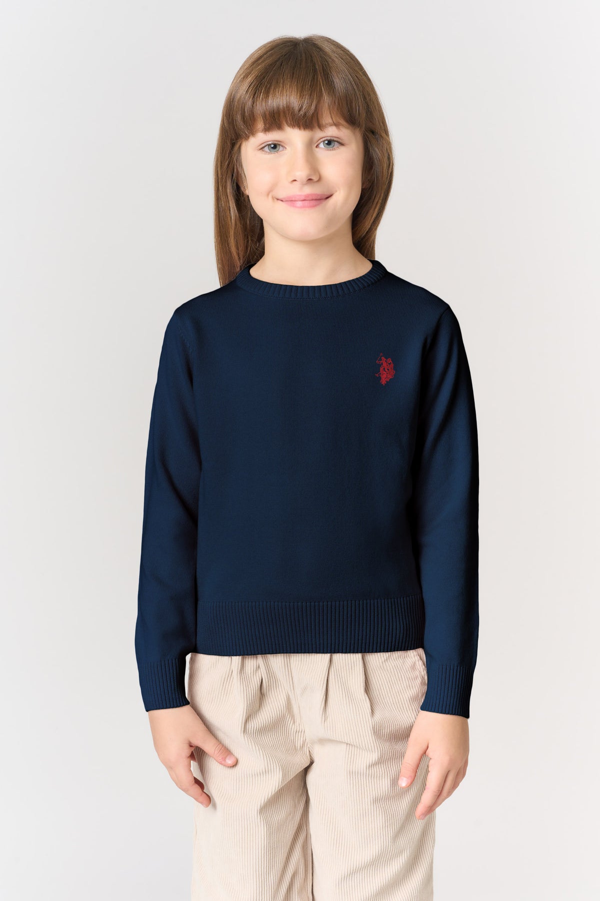 Maglia girocollo in misto cotone con logo ricamato