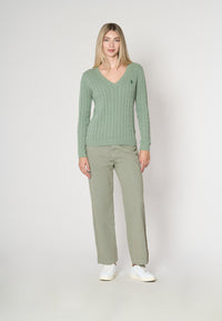 Maglia scollo a V a treccia in cotone e cashmere