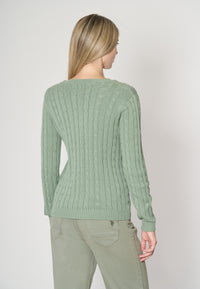 Maglia scollo a V a treccia in cotone e cashmere
