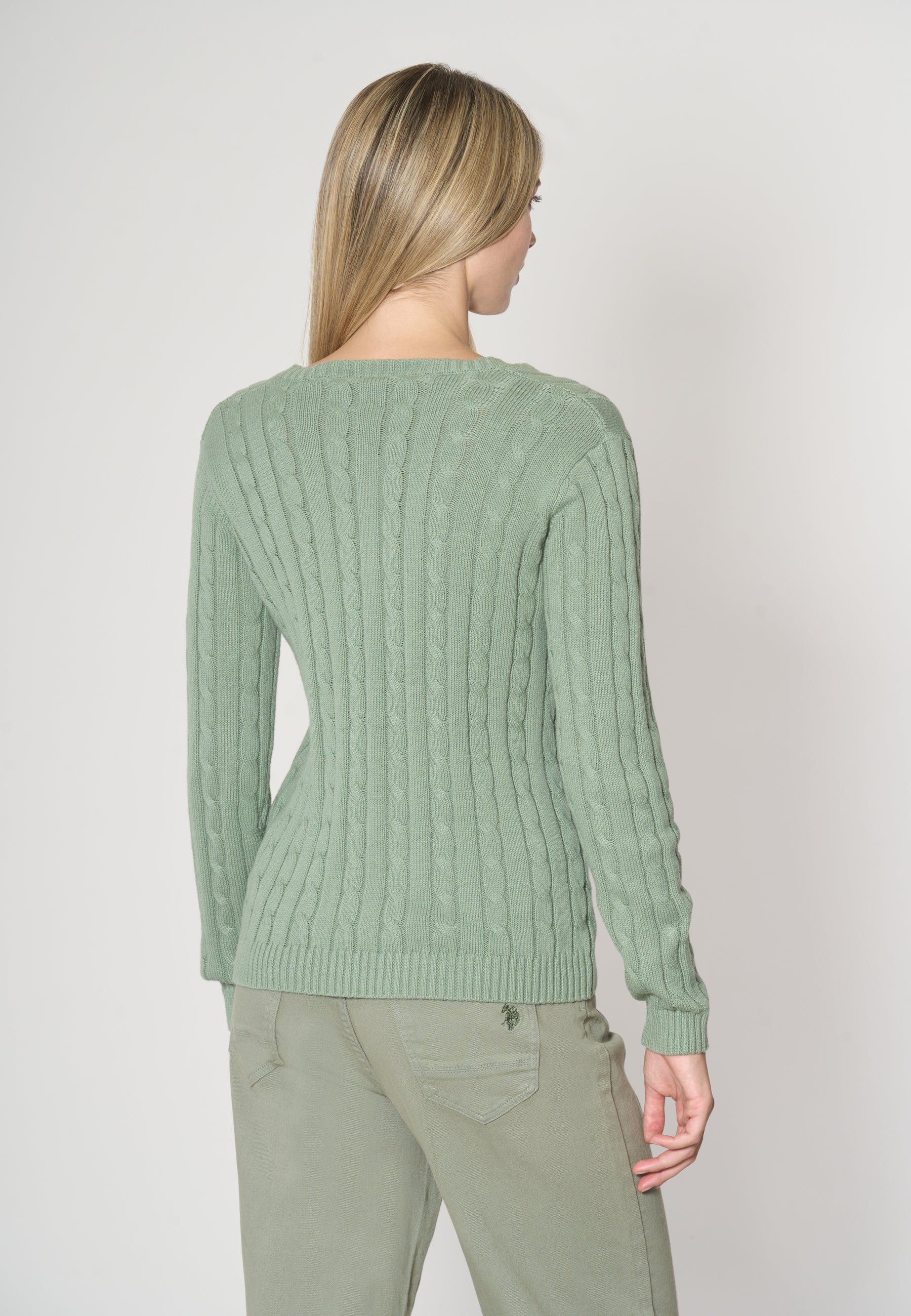 Maglia scollo a V a treccia in cotone e cashmere