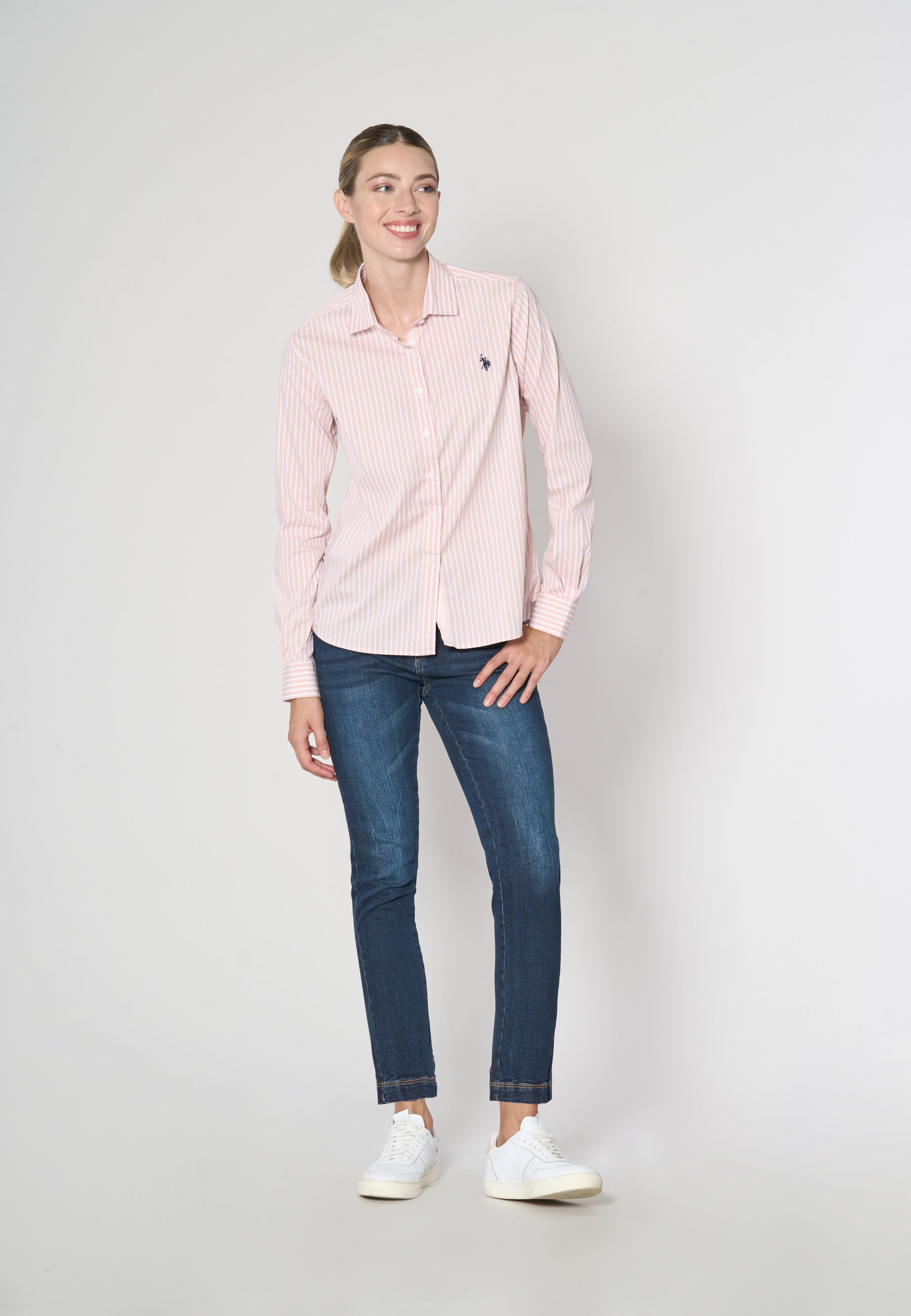 Camicia in cotone stretch popeline a righe