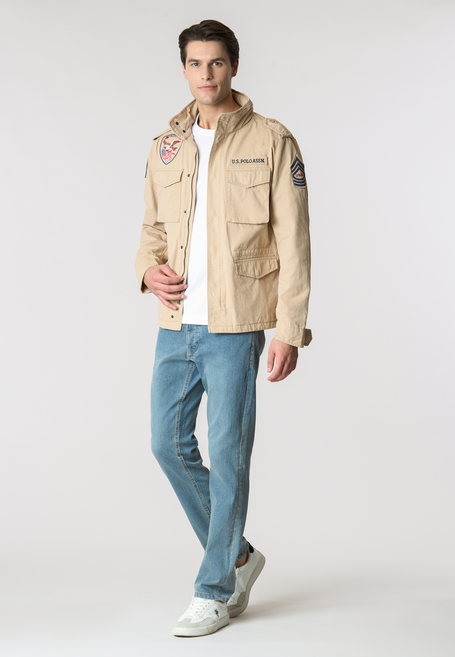 Giacca field in cotone gabardine con patch