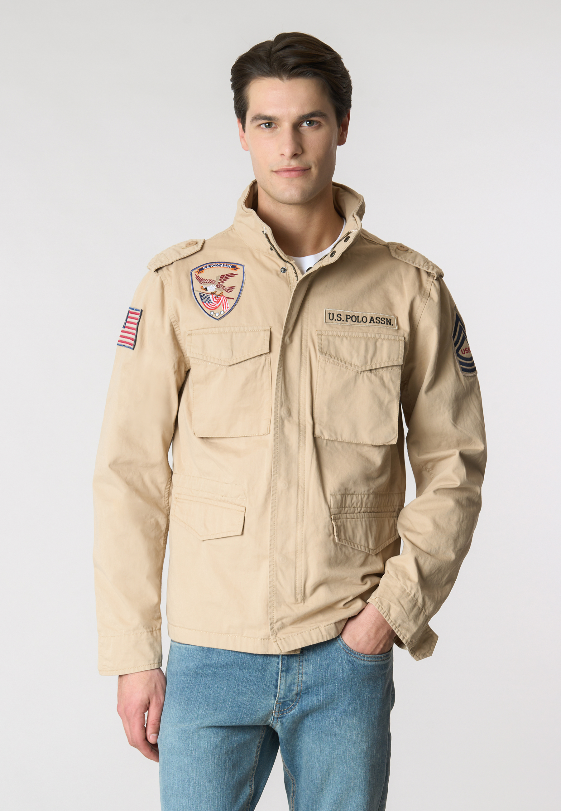 Giacca field in cotone gabardine con patch