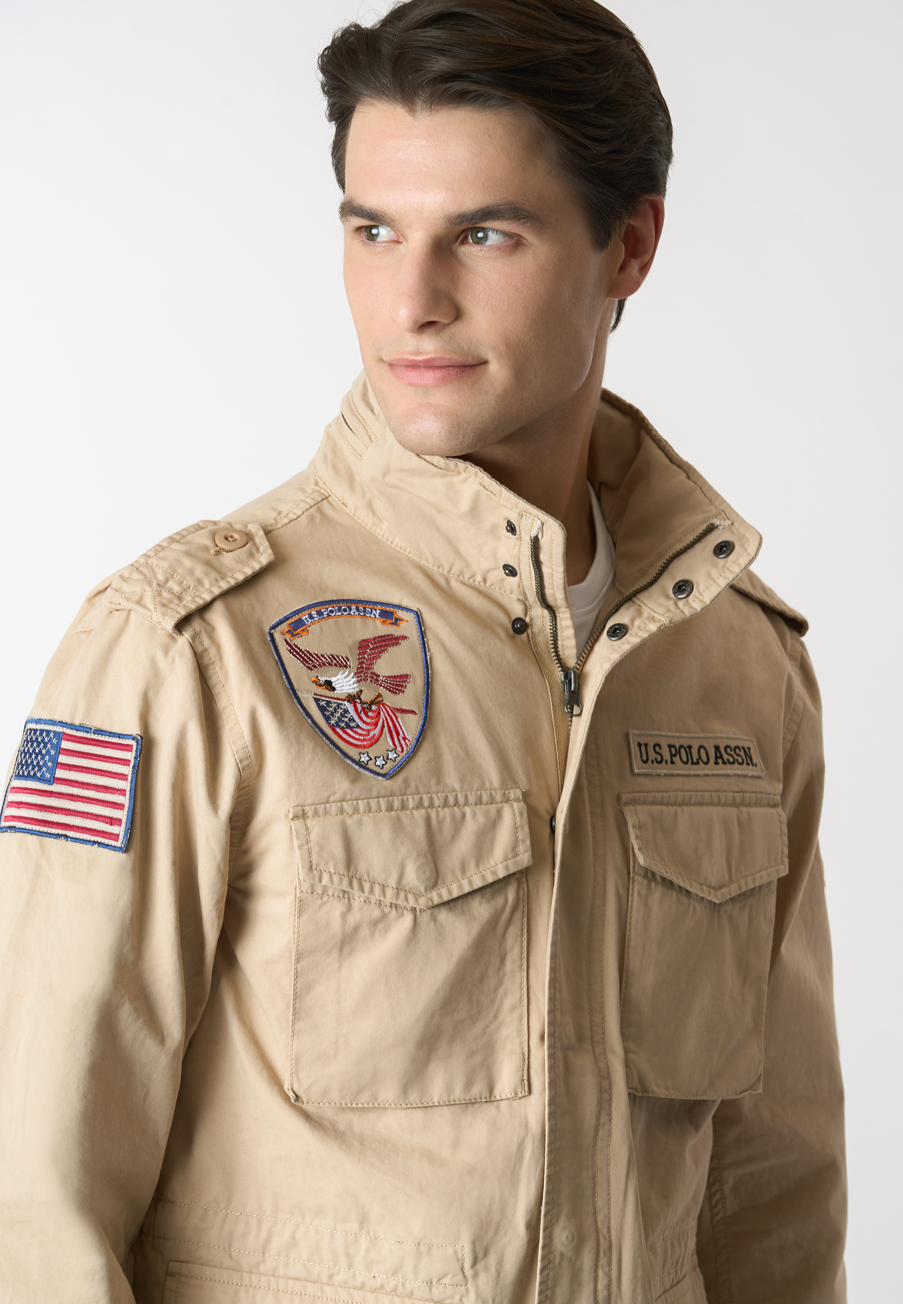 Giacca field in cotone gabardine con patch