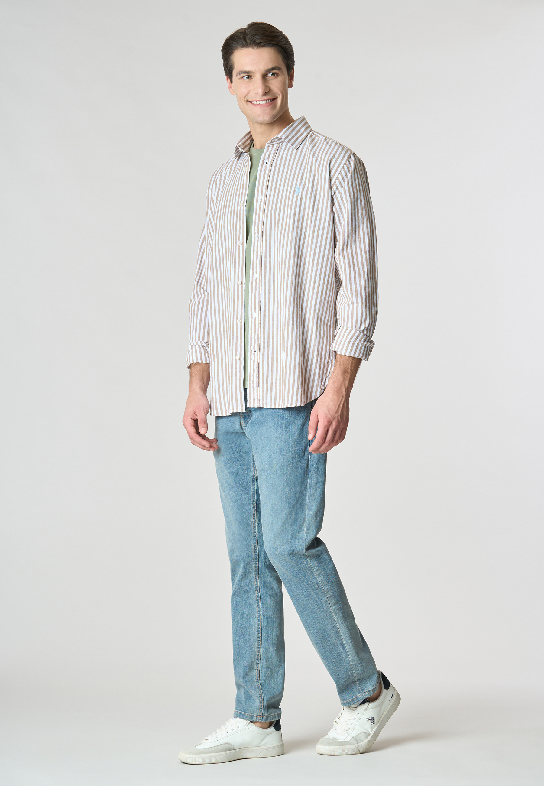 Camicia in misto cotone e lino con logo