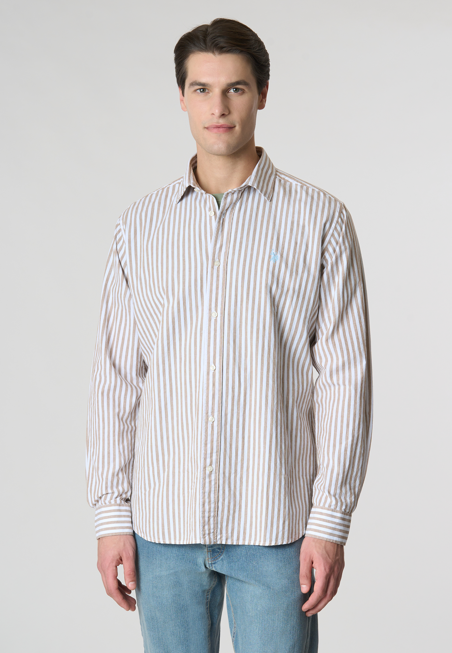 Camicia in misto cotone e lino con logo