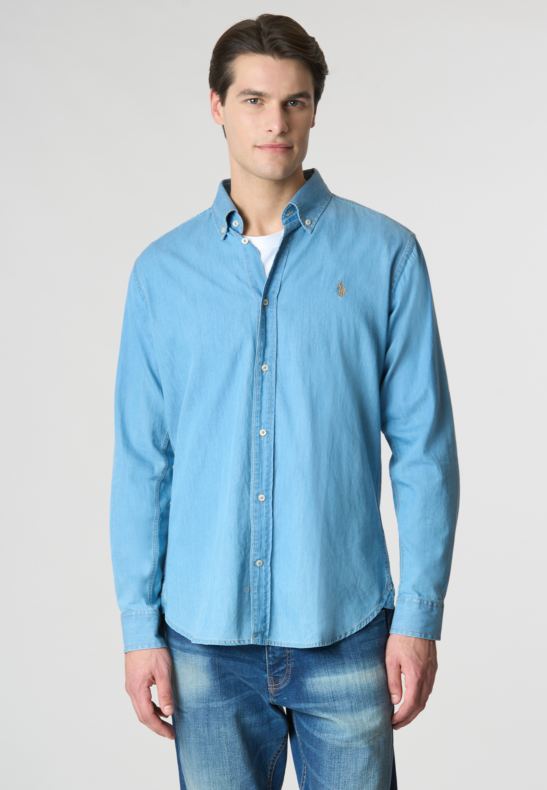 Camicia in denim slim fit con logo