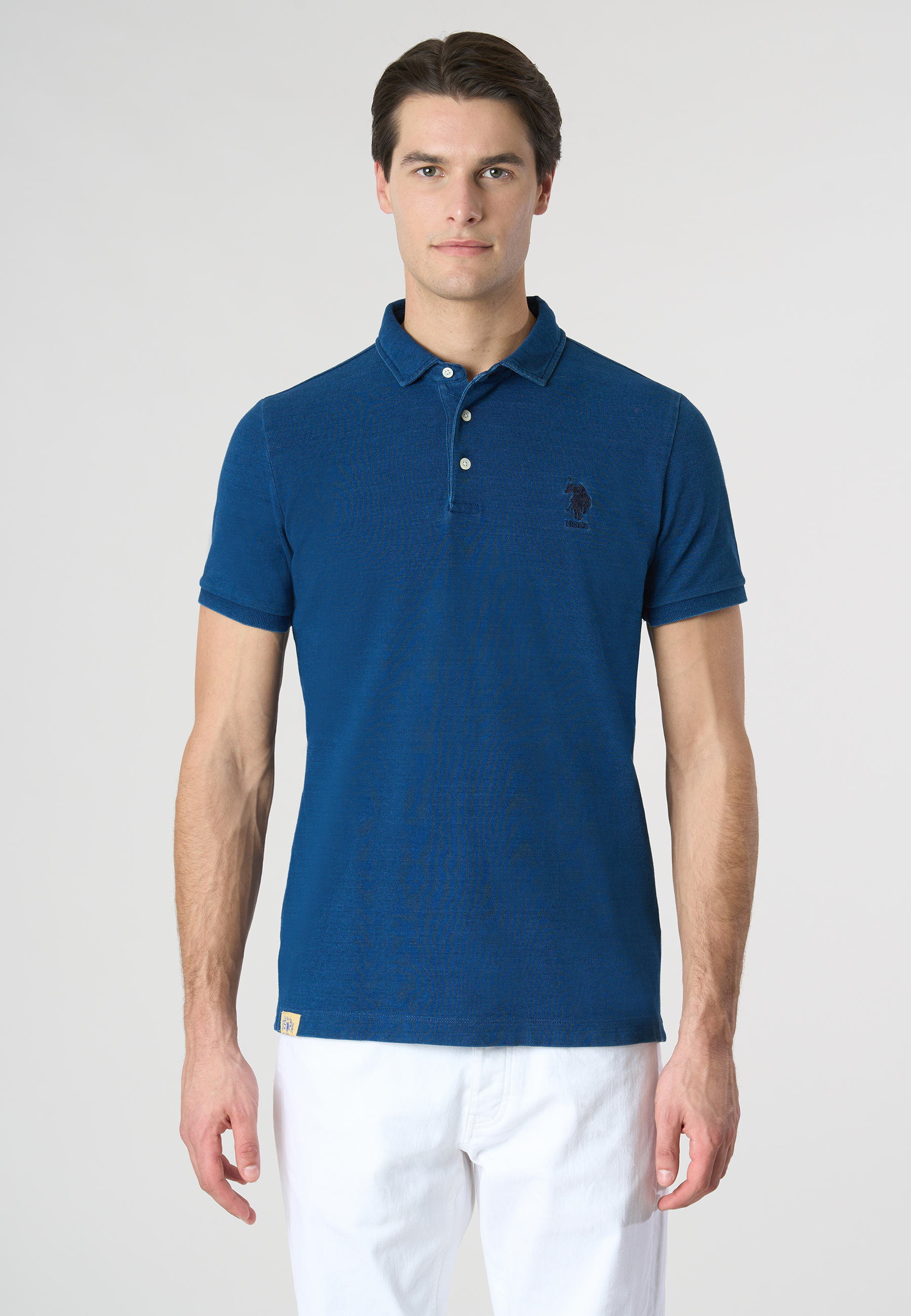 Polo shirt a maniche corte in cotone piquet indigo