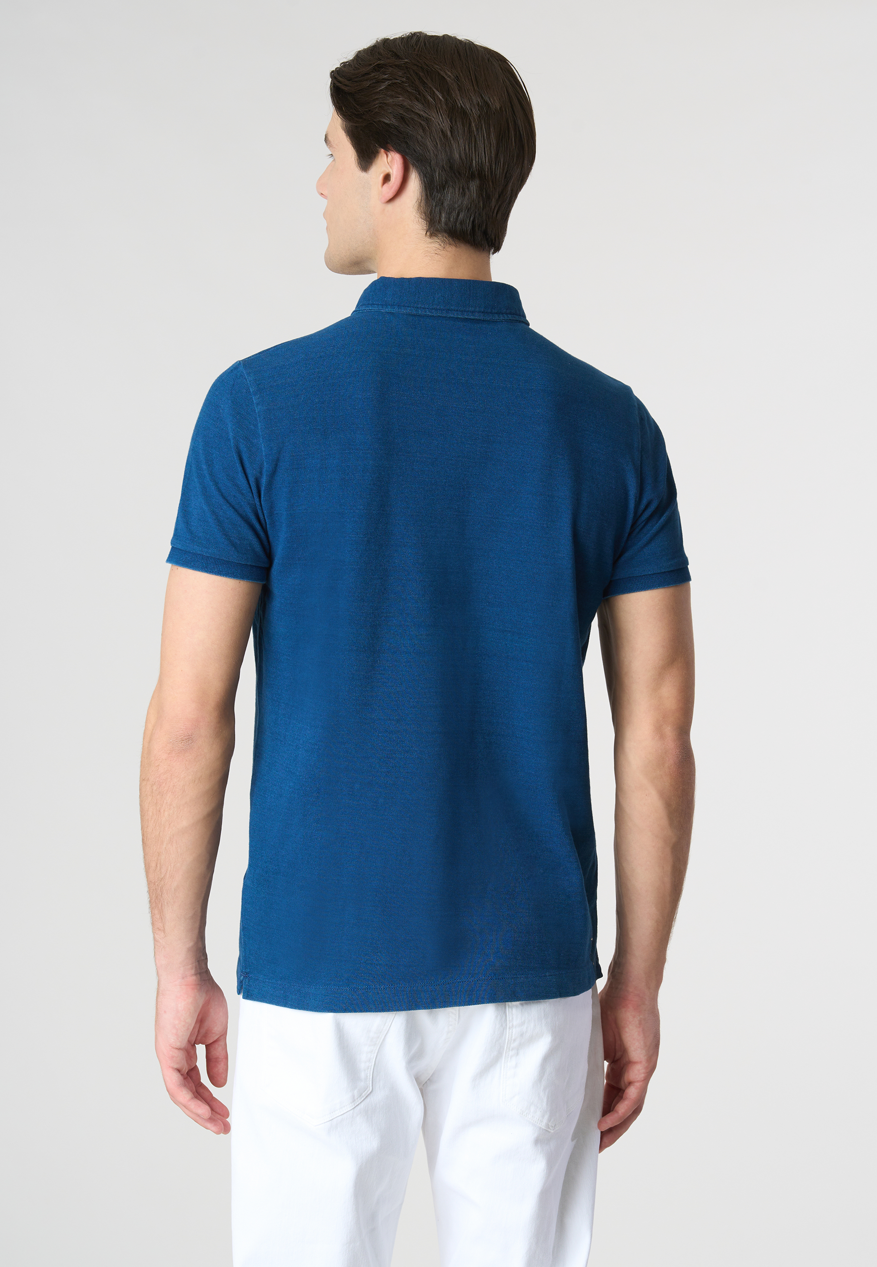 Polo shirt a maniche corte in cotone piquet indigo