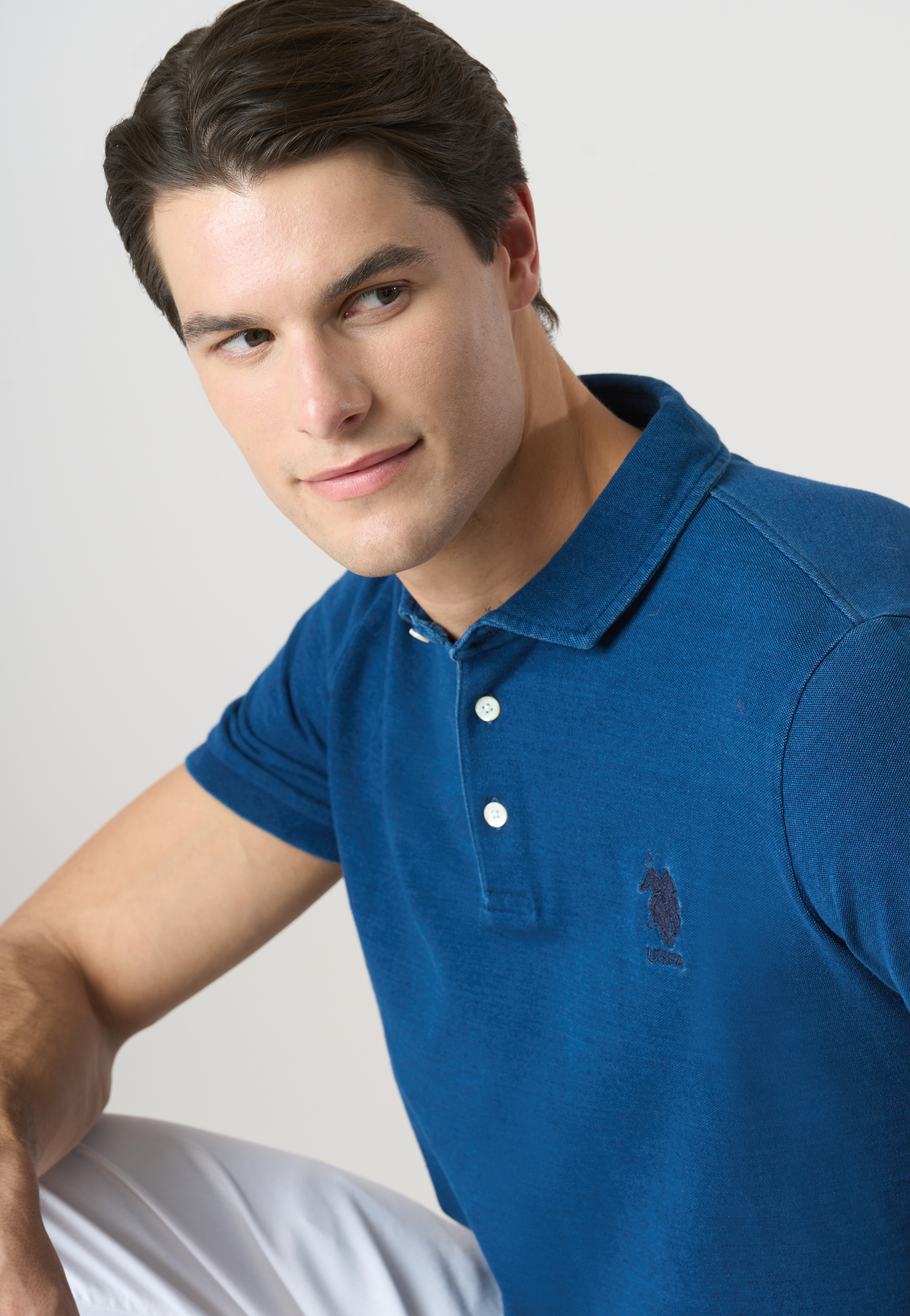 Polo shirt a maniche corte in cotone piquet indigo