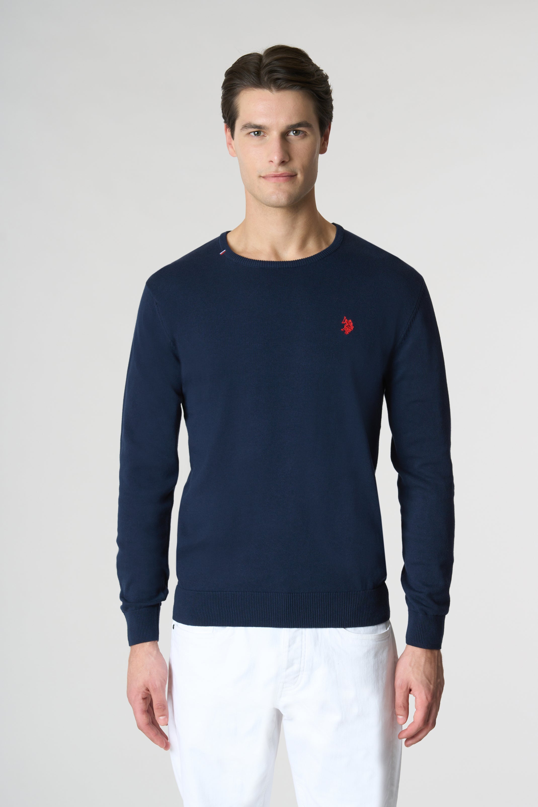 Maglia girocollo in cotone con logo ricamato