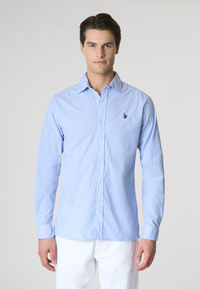 Camicia in cotone stretch popeline a righe slim fit con logo