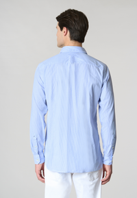 Camicia in cotone stretch popeline a righe slim fit con logo