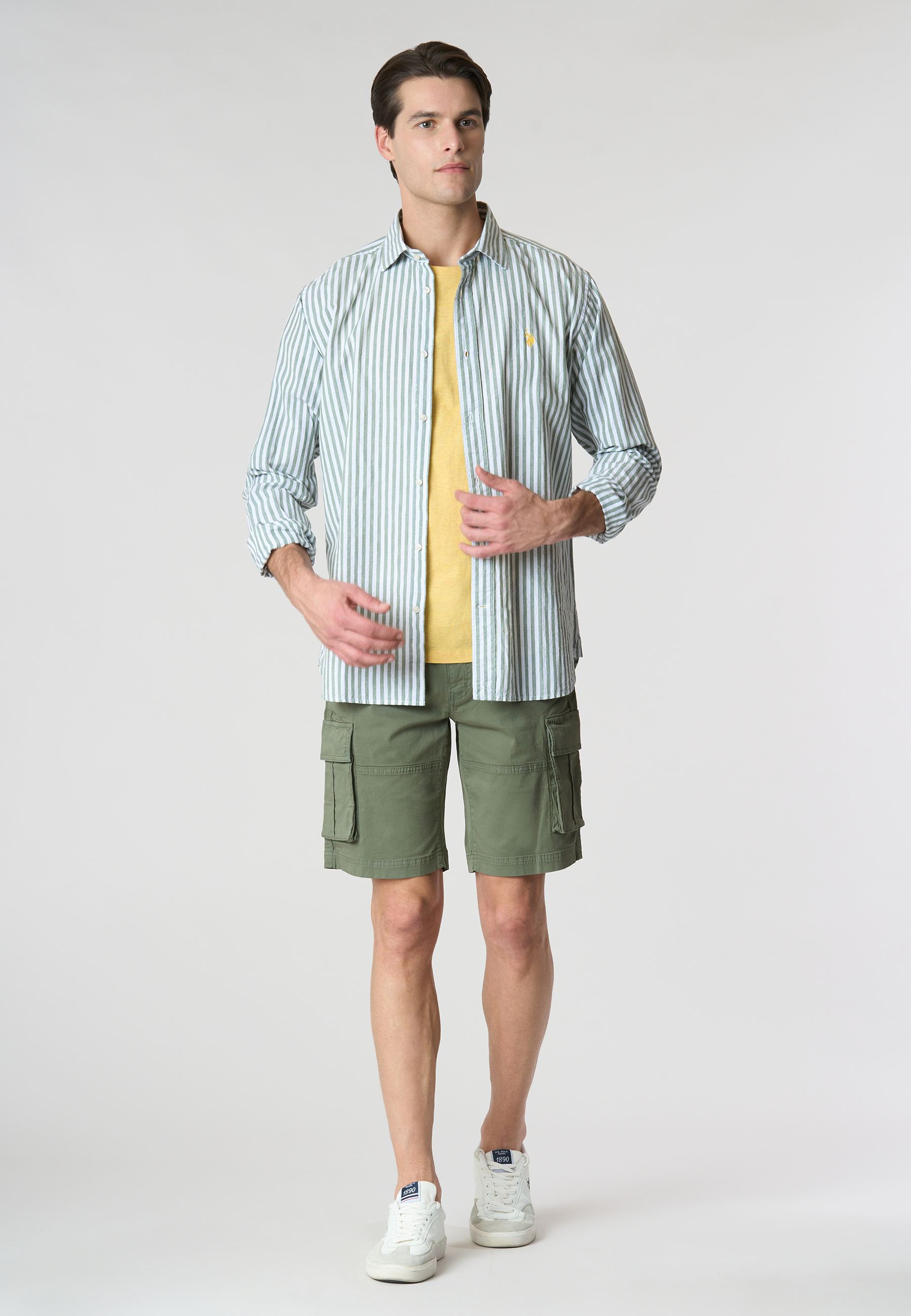 Camicia in misto cotone e lino con logo