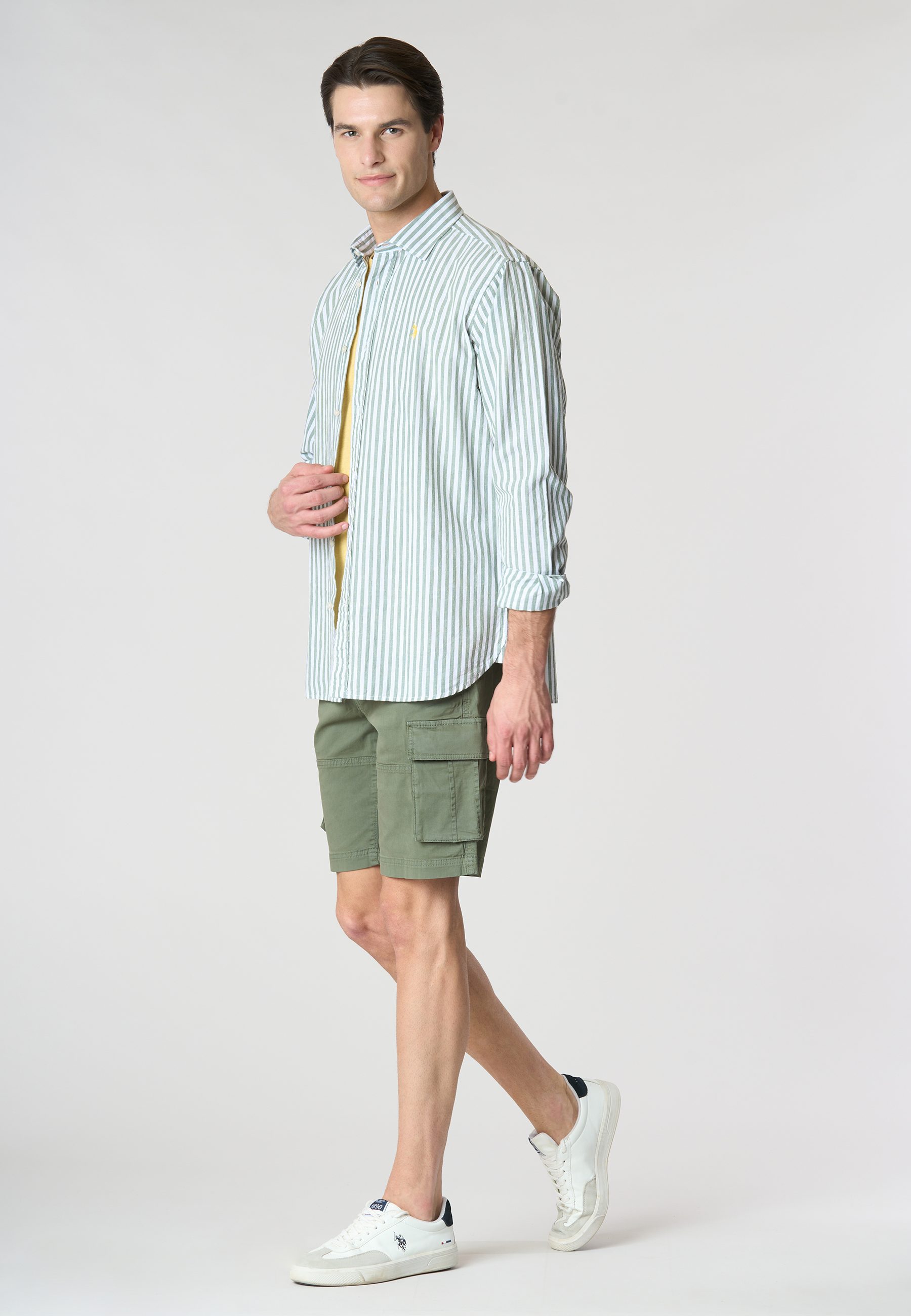 Camicia in misto cotone e lino con logo