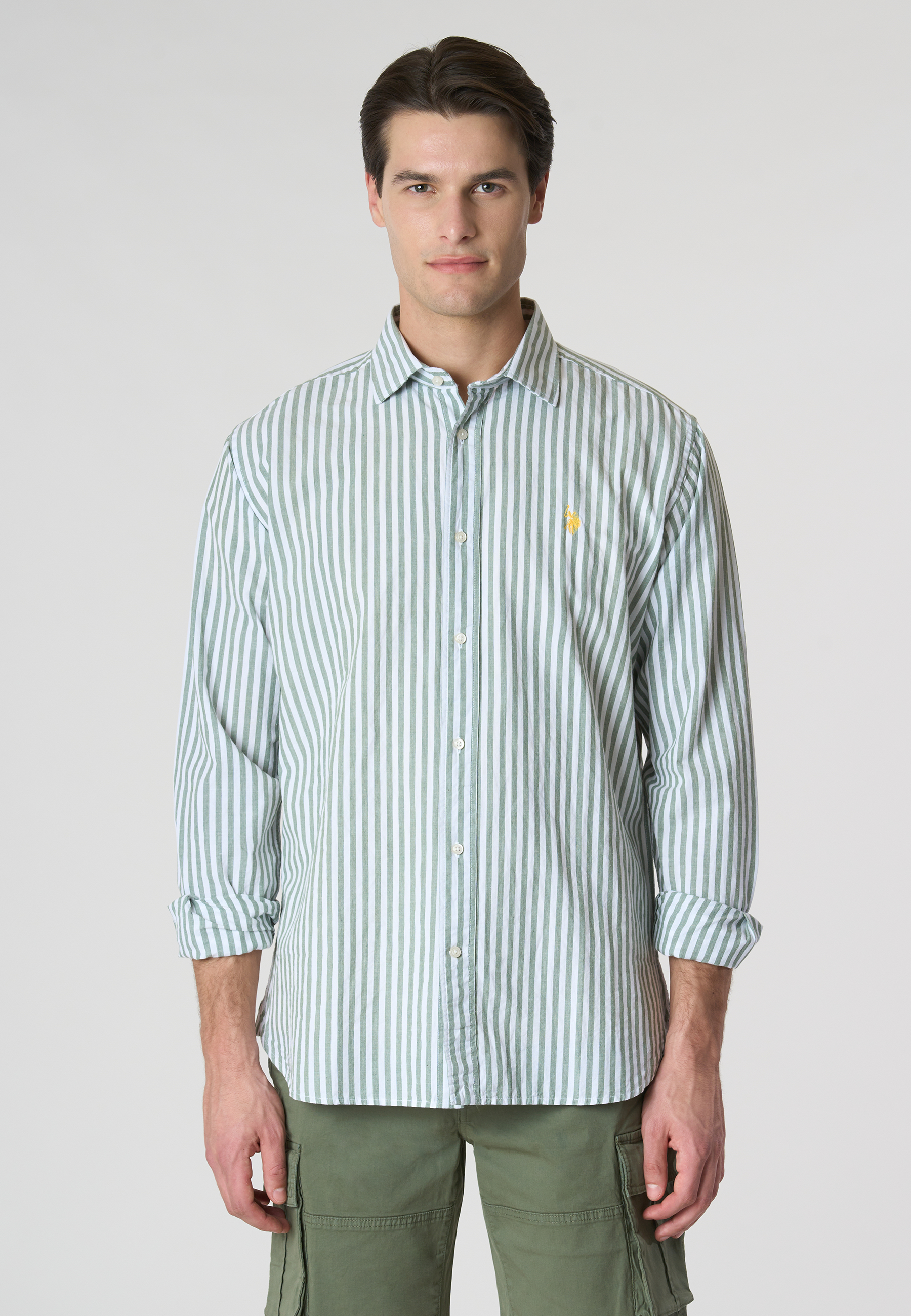 Camicia in misto cotone e lino con logo