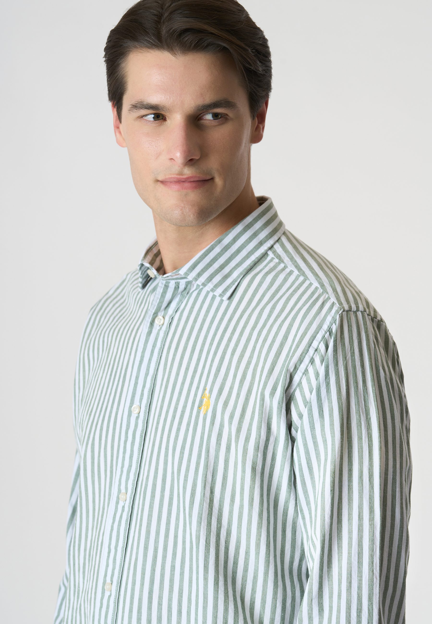 Camicia in misto cotone e lino con logo