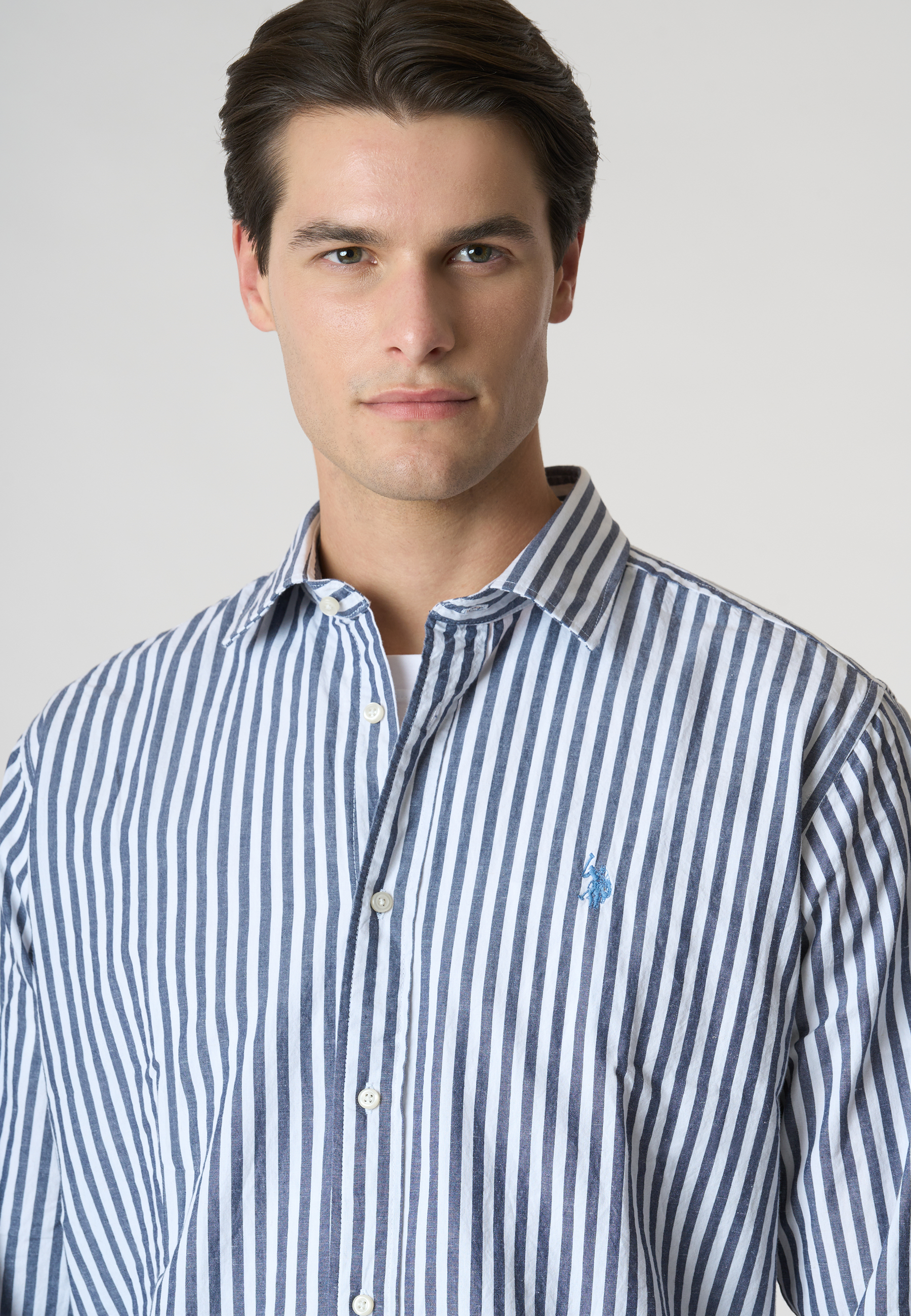 Camicia in misto cotone e lino con logo