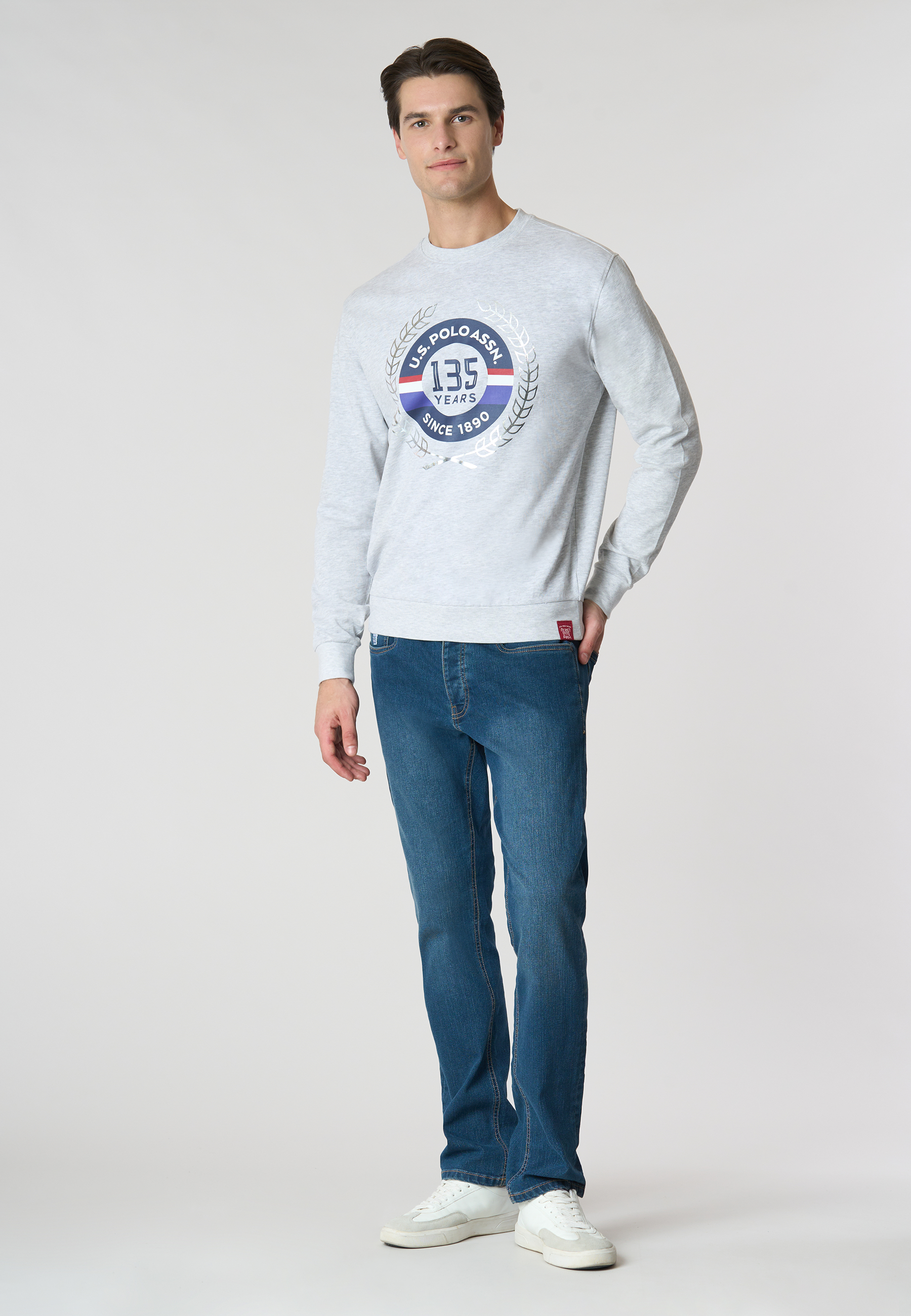 Felpa girocollo "135 years" in cotone melange