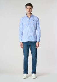 Camicia in cotone popeline a quadri slim fit con logo