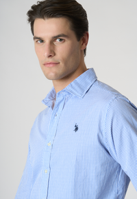 Camicia in cotone popeline a quadri slim fit con logo
