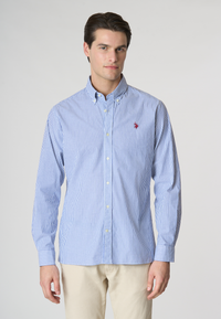 Camicia in cotone stretch popeline a righe slim fit con logo