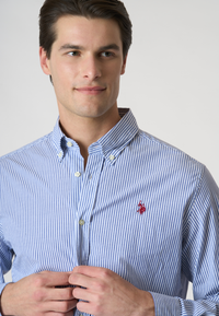 Camicia in cotone stretch popeline a righe slim fit con logo