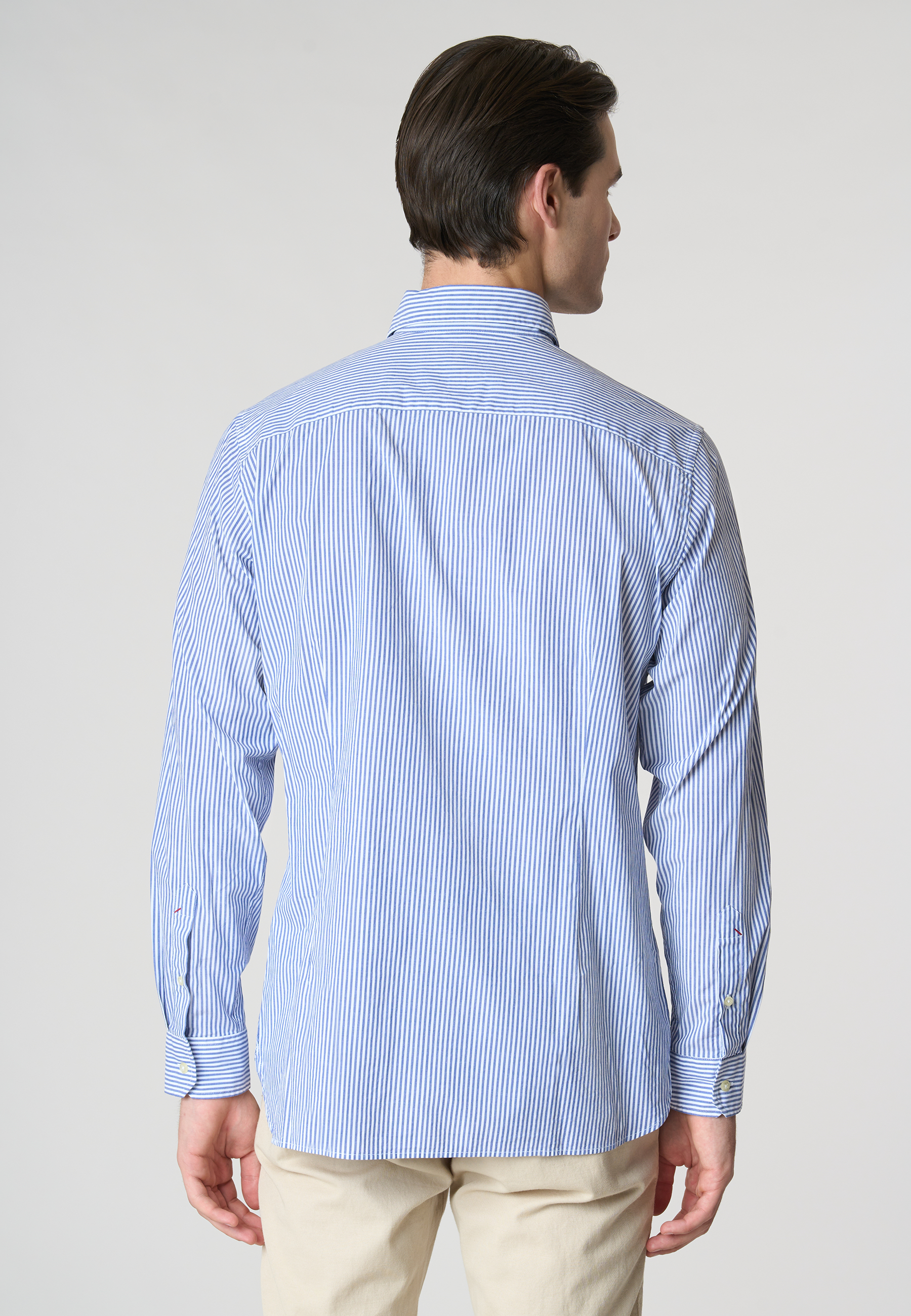 Camicia in cotone stretch popeline a righe slim fit con logo