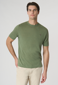 Maglia girocollo a maniche corte misto cotone organico e lino